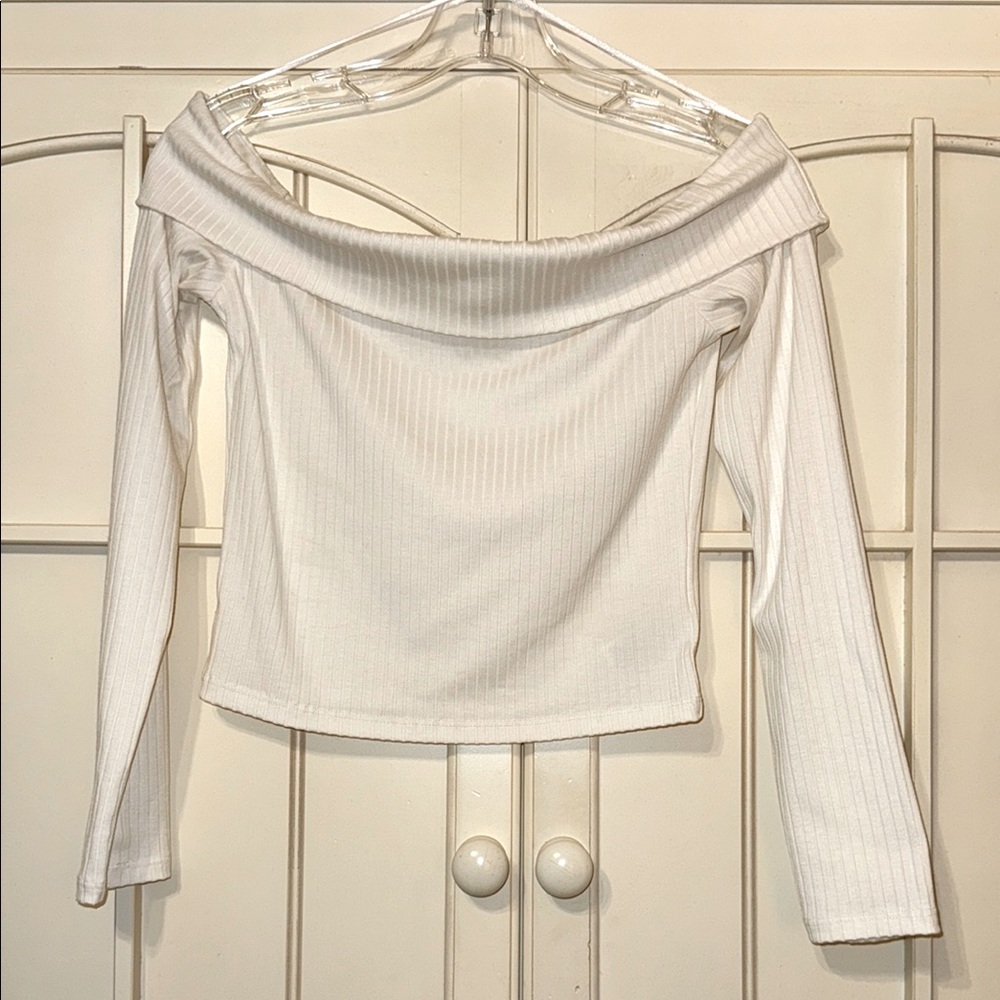 Ivory Off-Shoulder Ribbed Top sz M NWOT 🌺🌺🌺